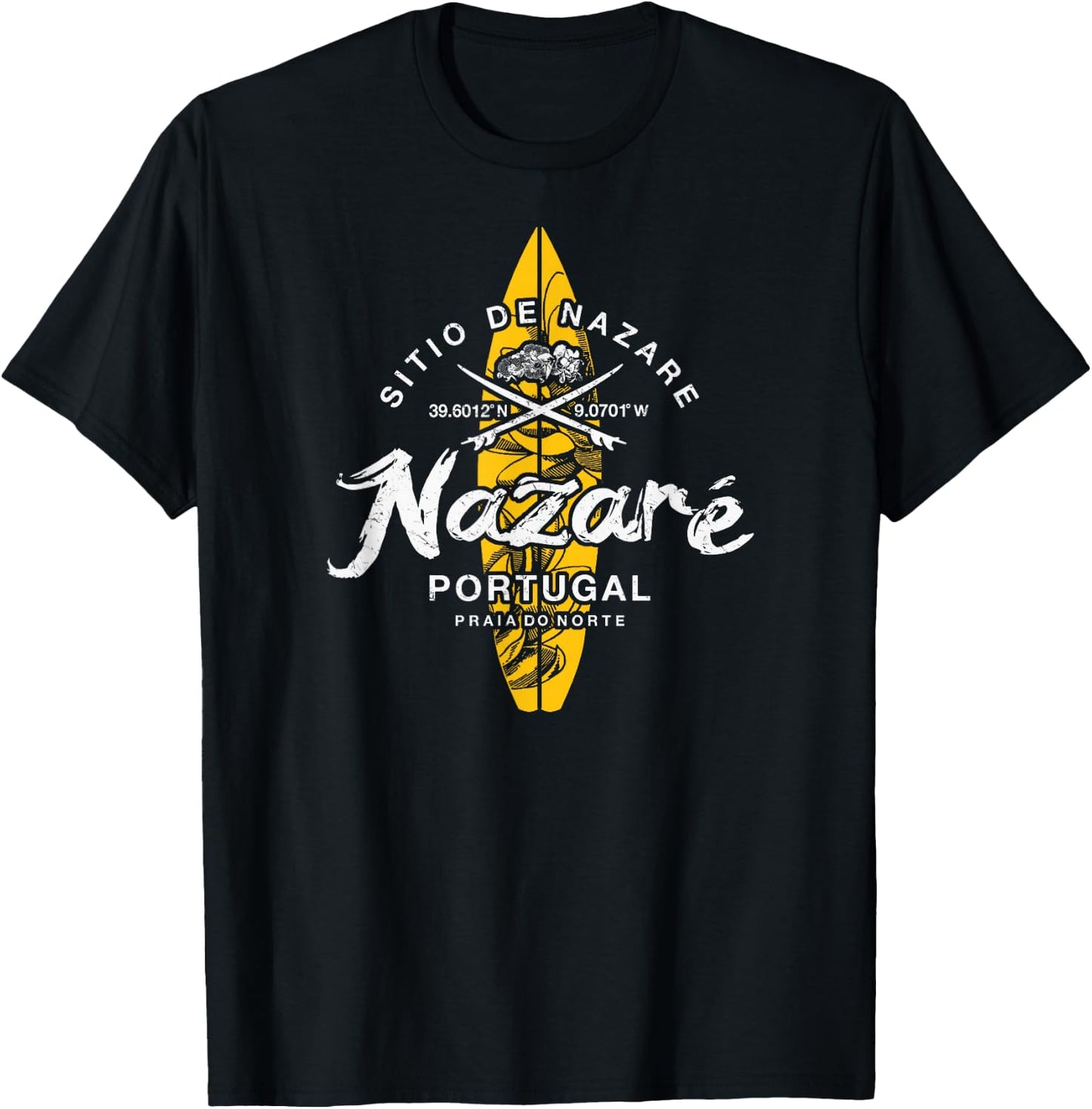 Nazare Portugal Praia do Norte Vintage Surfing T-Shirt - T-Shirt | Black