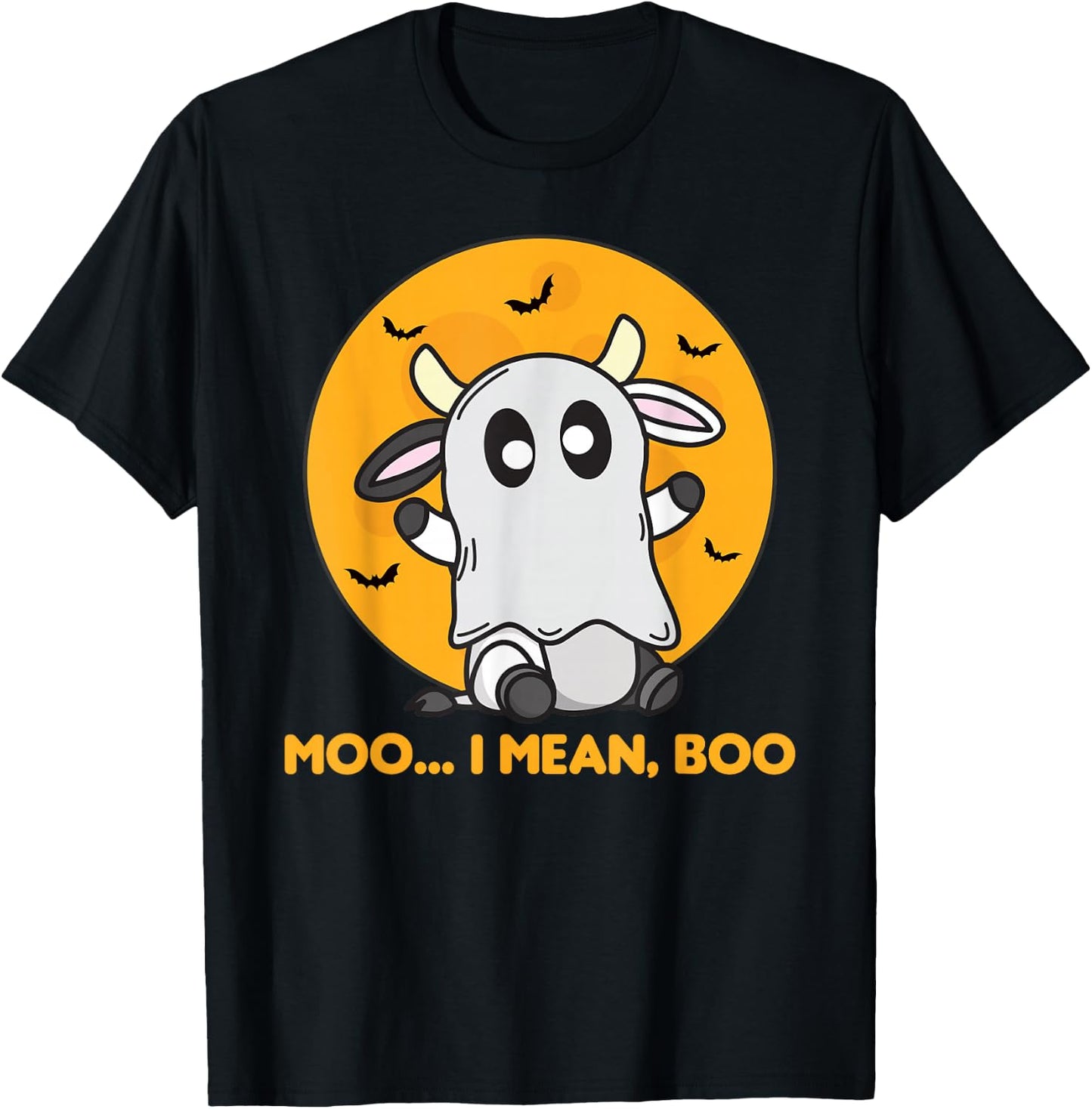 Cow Ghost Cute Kawaii Halloween Cows Moo I Mean Boo T-Shirt - T-Shirt | Black