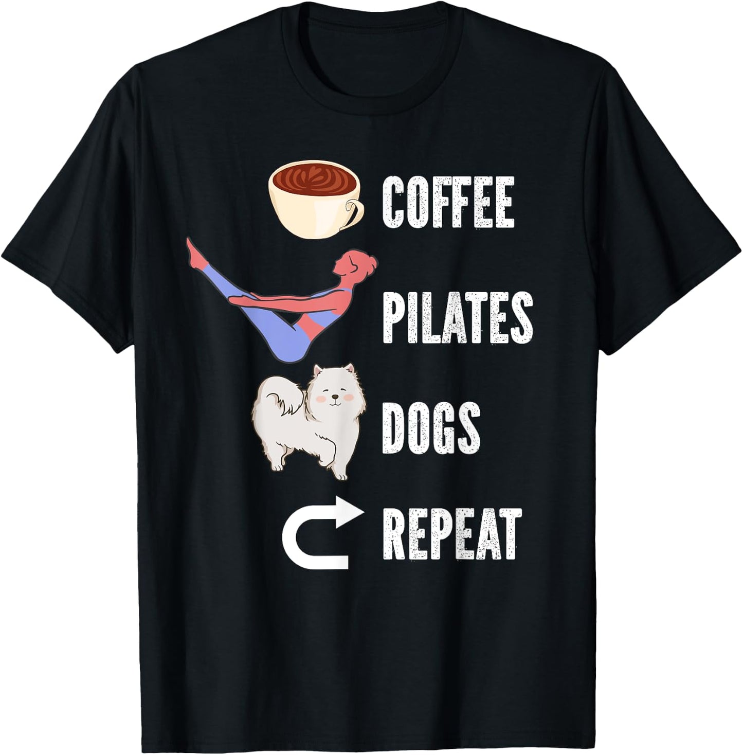 Coffee Pilates Dogs Repeat Design For Dog And Pilates Lovers Women Girls Kids T-Shirt - T-Shirt | Black