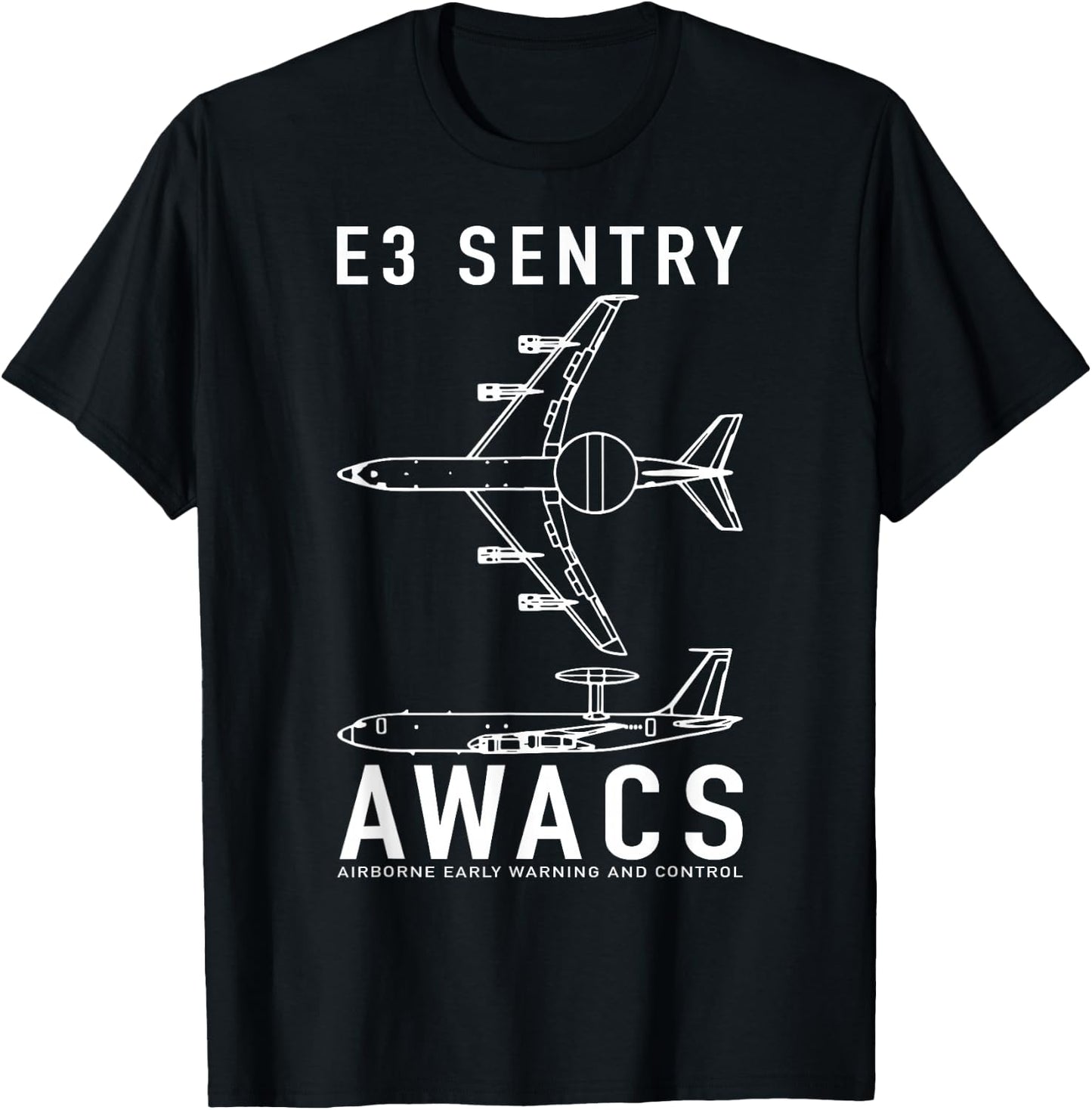 E-3 Sentry AWACS Aircraft Blueprint Schematic Diagrams T-Shirt - T-Shirt | Black