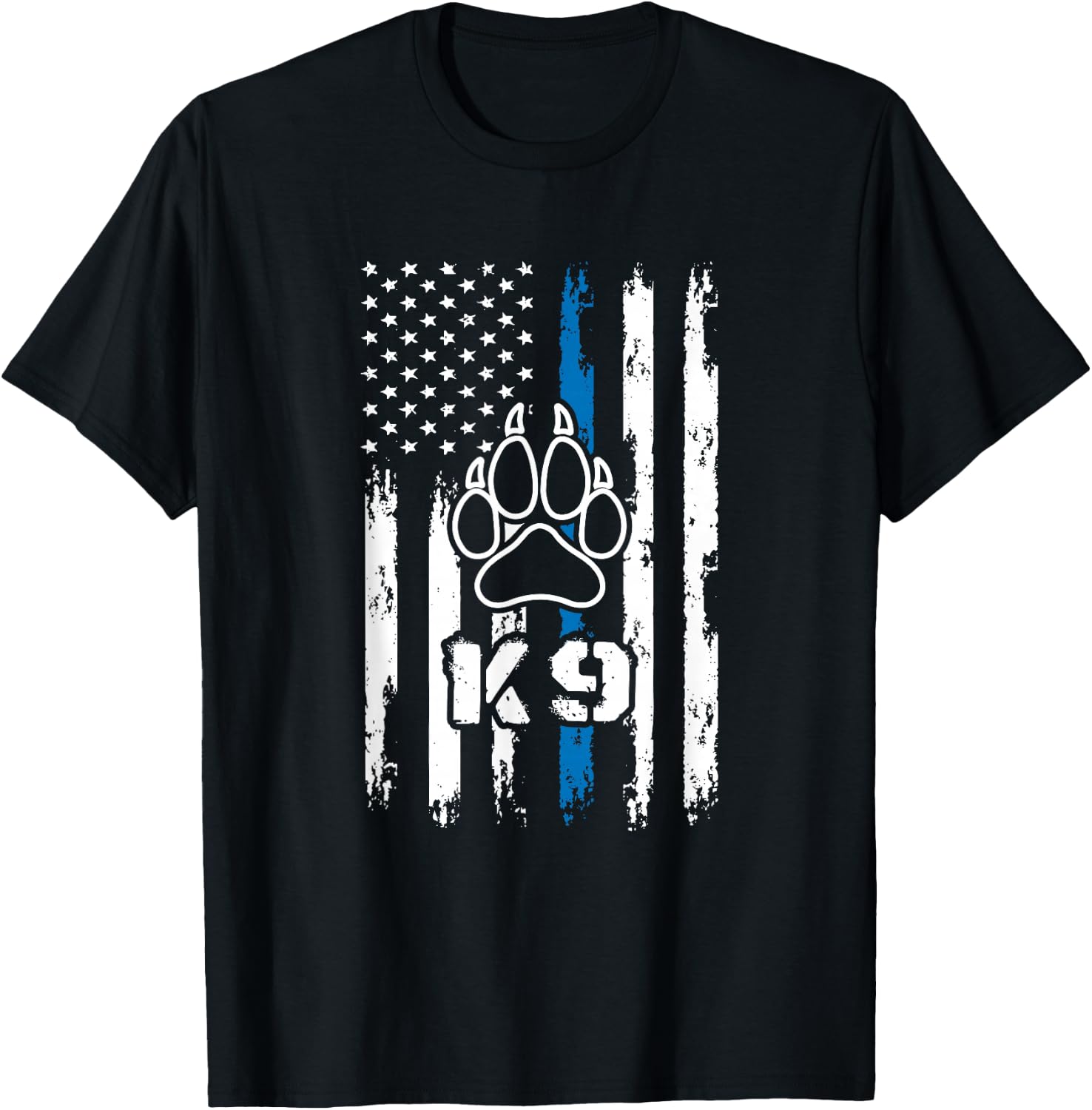 Police Flag with a Dog Paw and K9 T-Shirt - T-Shirt | Black