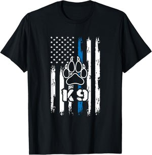 Police Flag with a Dog Paw and K9 T-Shirt - T-Shirt | Black