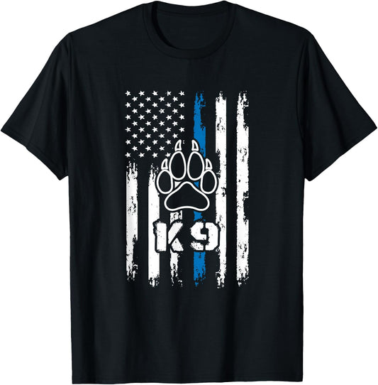 Police Flag with a Dog Paw and K9 T-Shirt - T-Shirt | Black