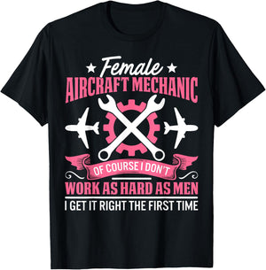 Female Aircraft Mechanic Aviation Mechanic Airplane Mechanic T-Shirt - T-Shirt | Black
