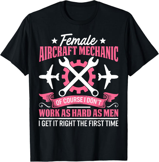 Female Aircraft Mechanic Aviation Mechanic Airplane Mechanic T-Shirt - T-Shirt | Black