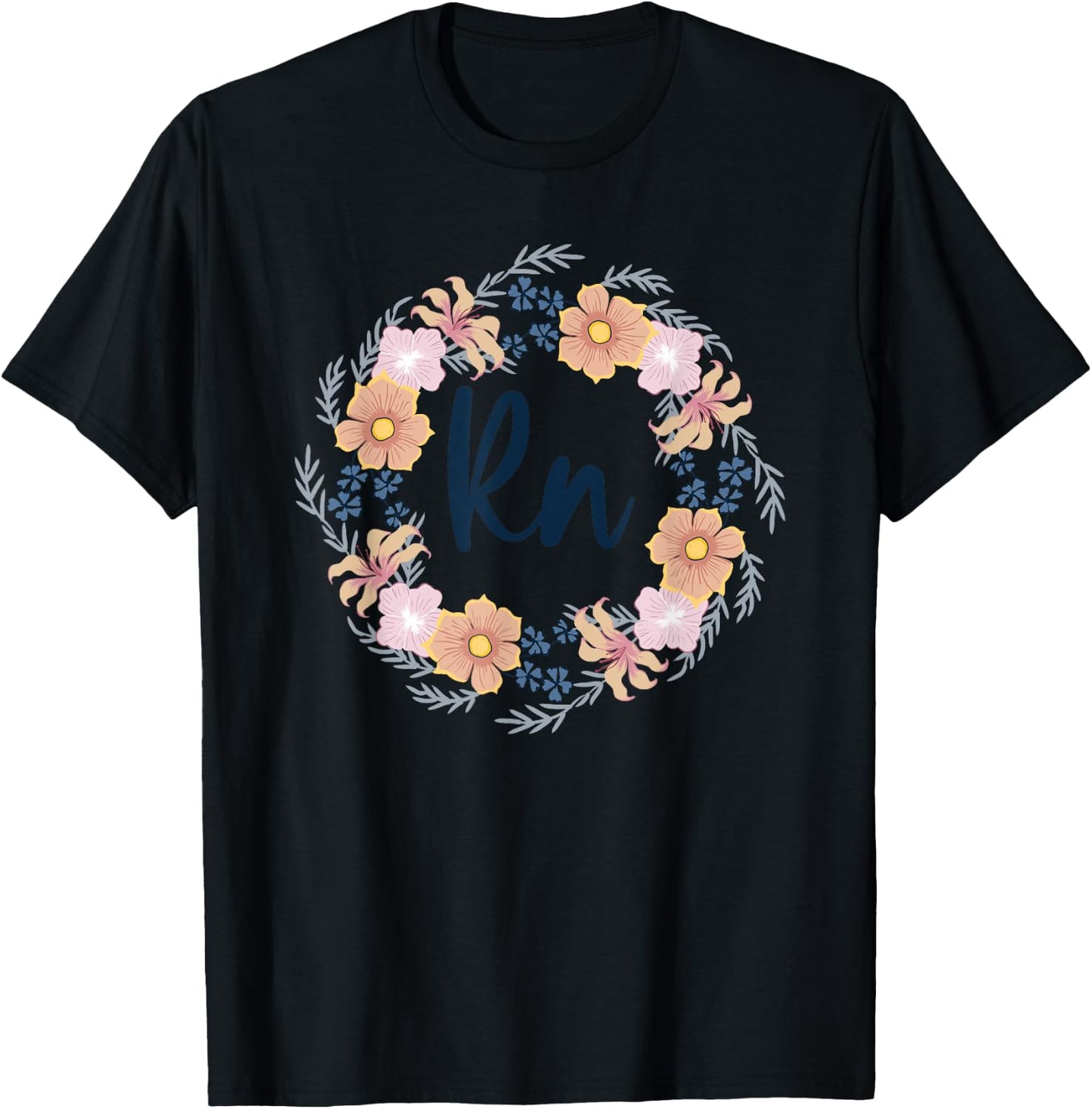 RN Floral Frame Registered Nurse Healthcare Nursing Gift T-Shirt - T-Shirt | Black