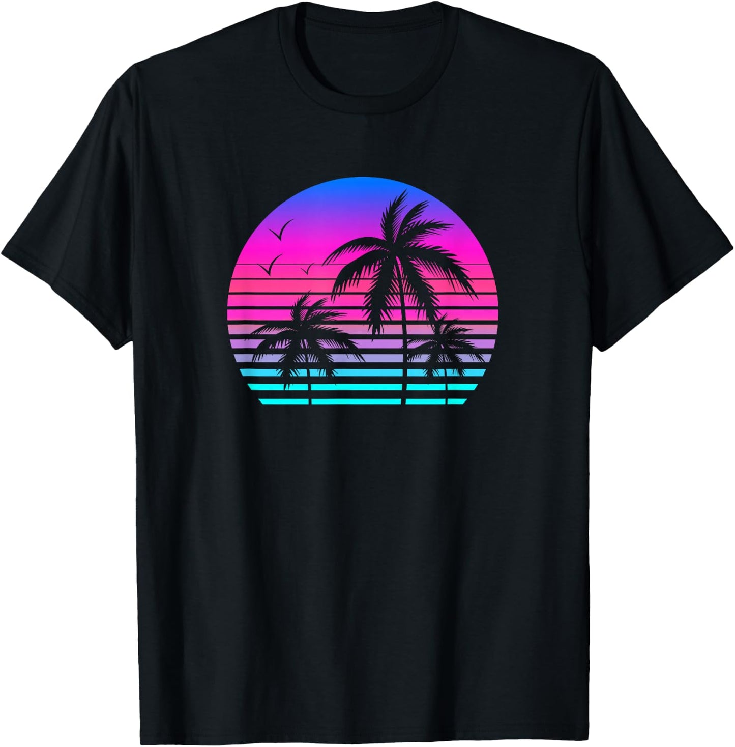 Sunset Palm Tree Cool Summer Vacation Style Vaporwave T-Shirt - T-Shirt | Black