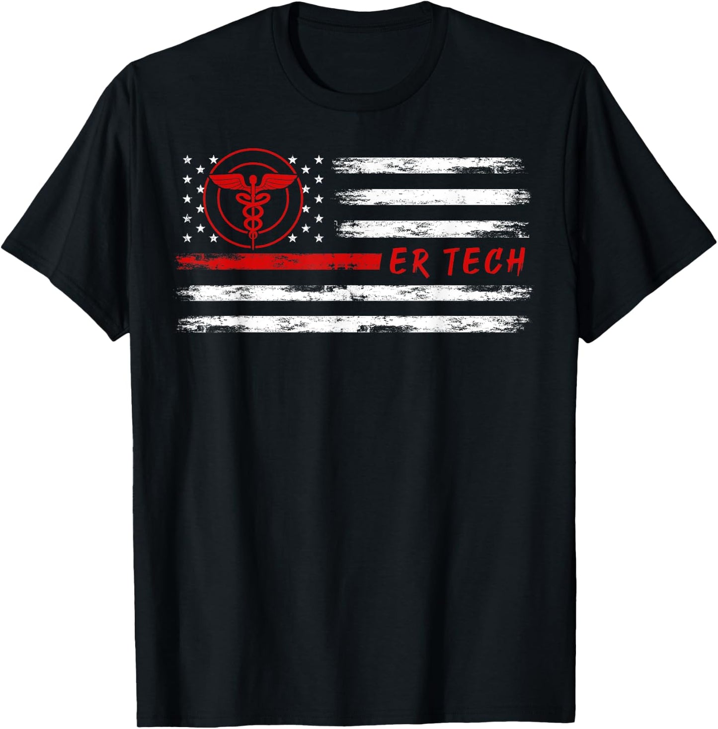 ER Tech US Flag Emergency Room Technologists ,ER Technicians T-Shirt - T-Shirt | Black
