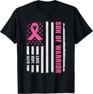 Son Of Warrior American Flag Breast Cancer Awareness T-Shirt - T-Shirt | Black