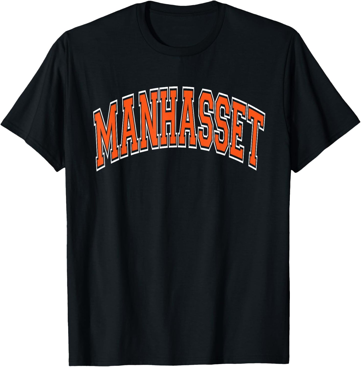 Manhasset Arched Style Orange Text T-Shirt - T-Shirt | Black
