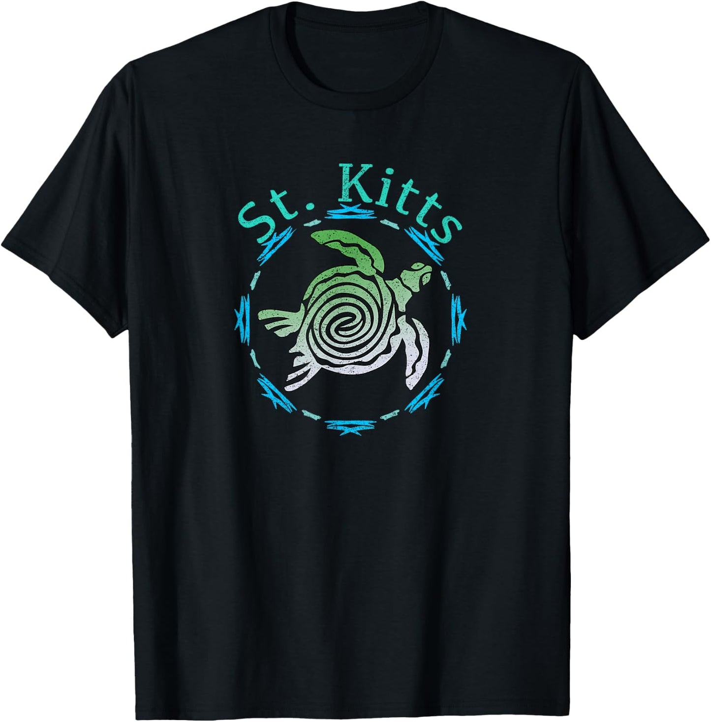 Vintage St. Kitts Travel Shirts And Apparel -Adults Retro Black Small Classic Fit Short Sleeve T-Shirt - T-Shirt | Black