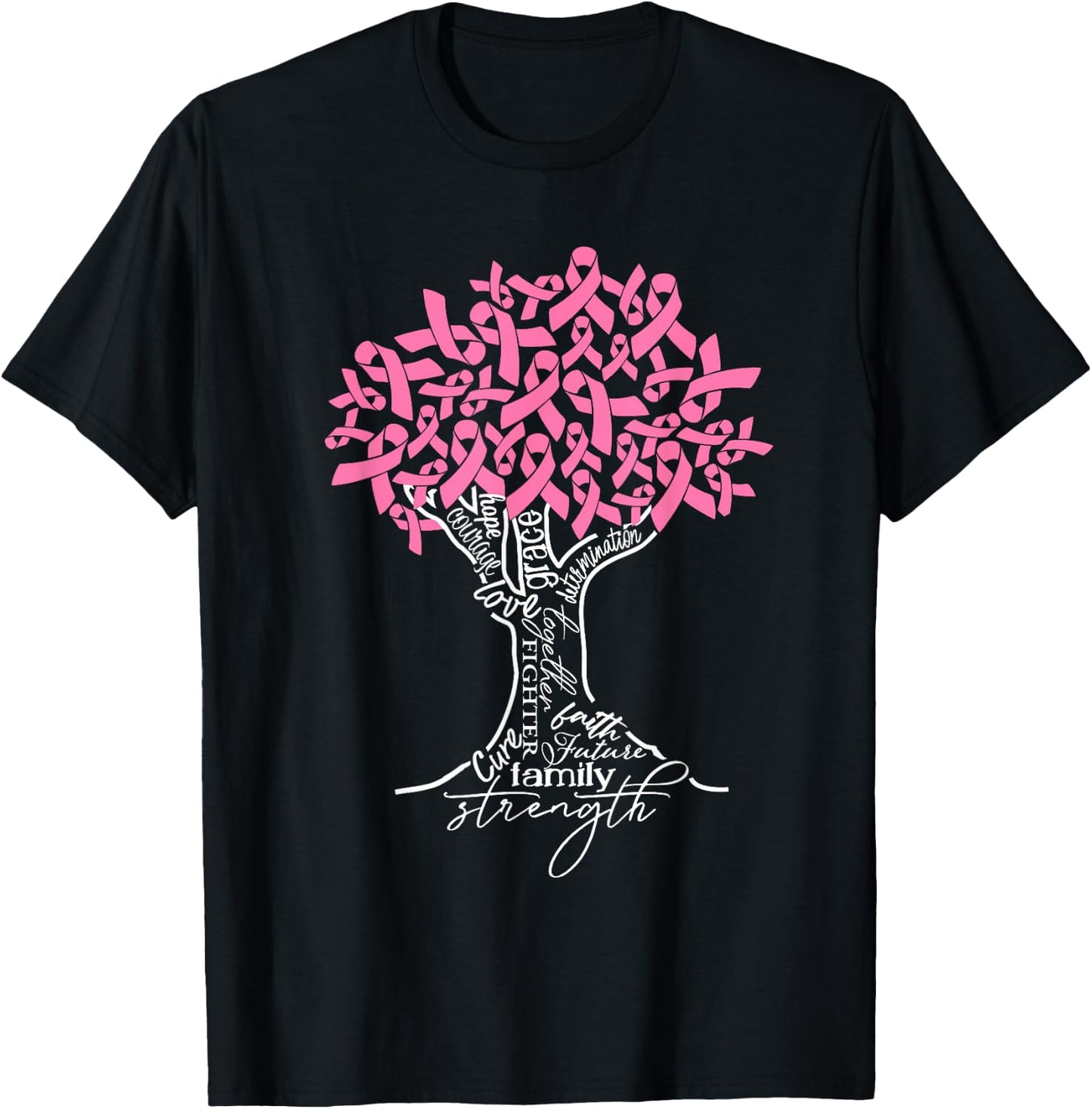 In October We Wear Pink Tree Ribbon Breast Cancer Awareness T-Shirt - T-Shirt | Black