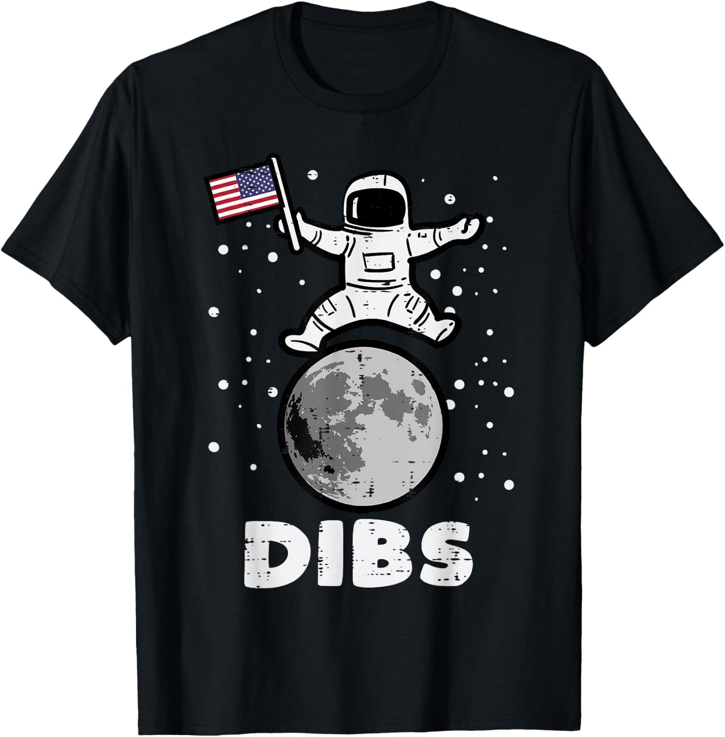 4th July Astronaut Dibs Moon US Flag America Men Women Kids T-Shirt - T-Shirt | Black