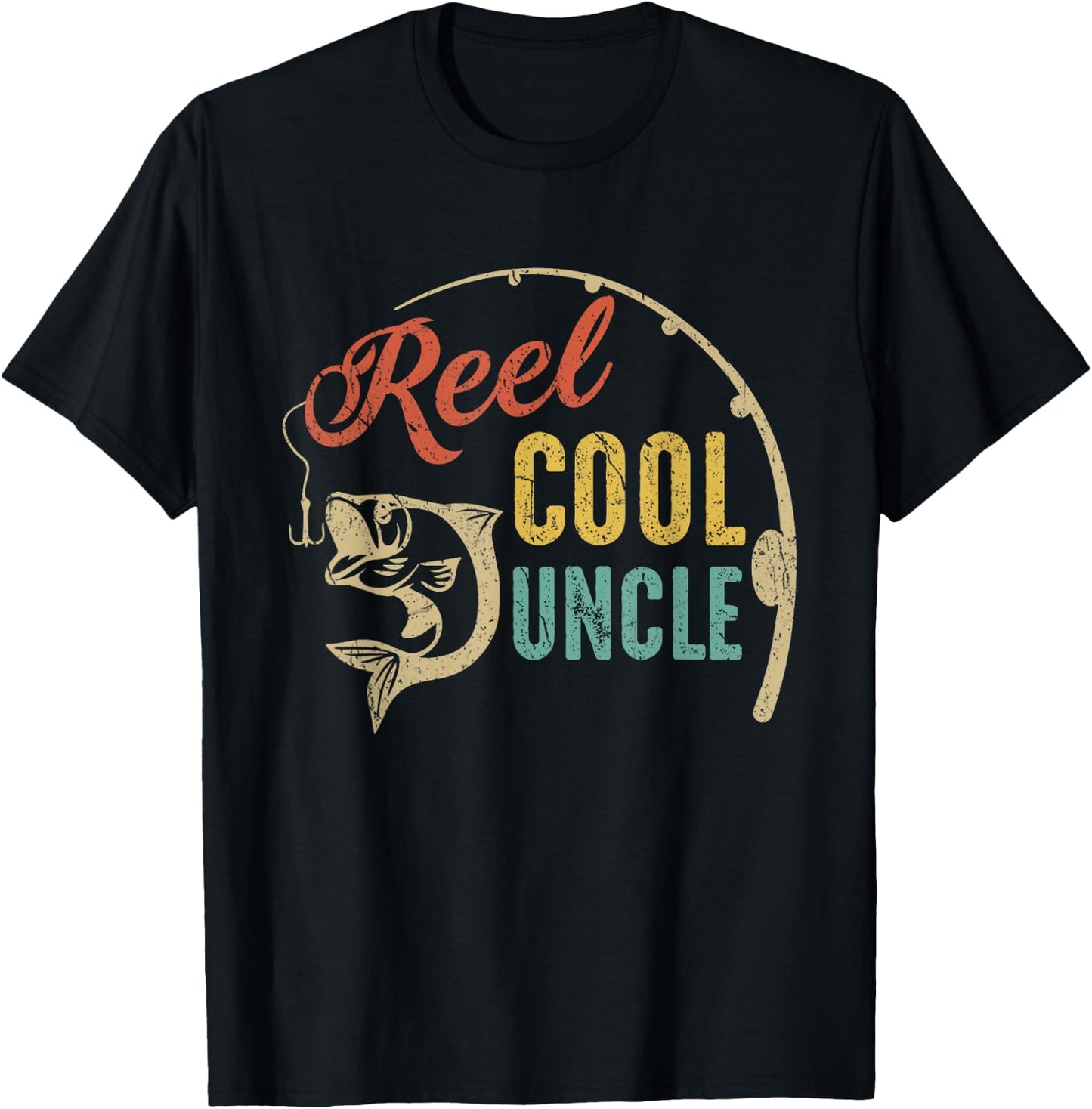 Fathers Day Shirt Vintage Fishing Reel Cool Uncle T-Shirt - T-Shirt | Black