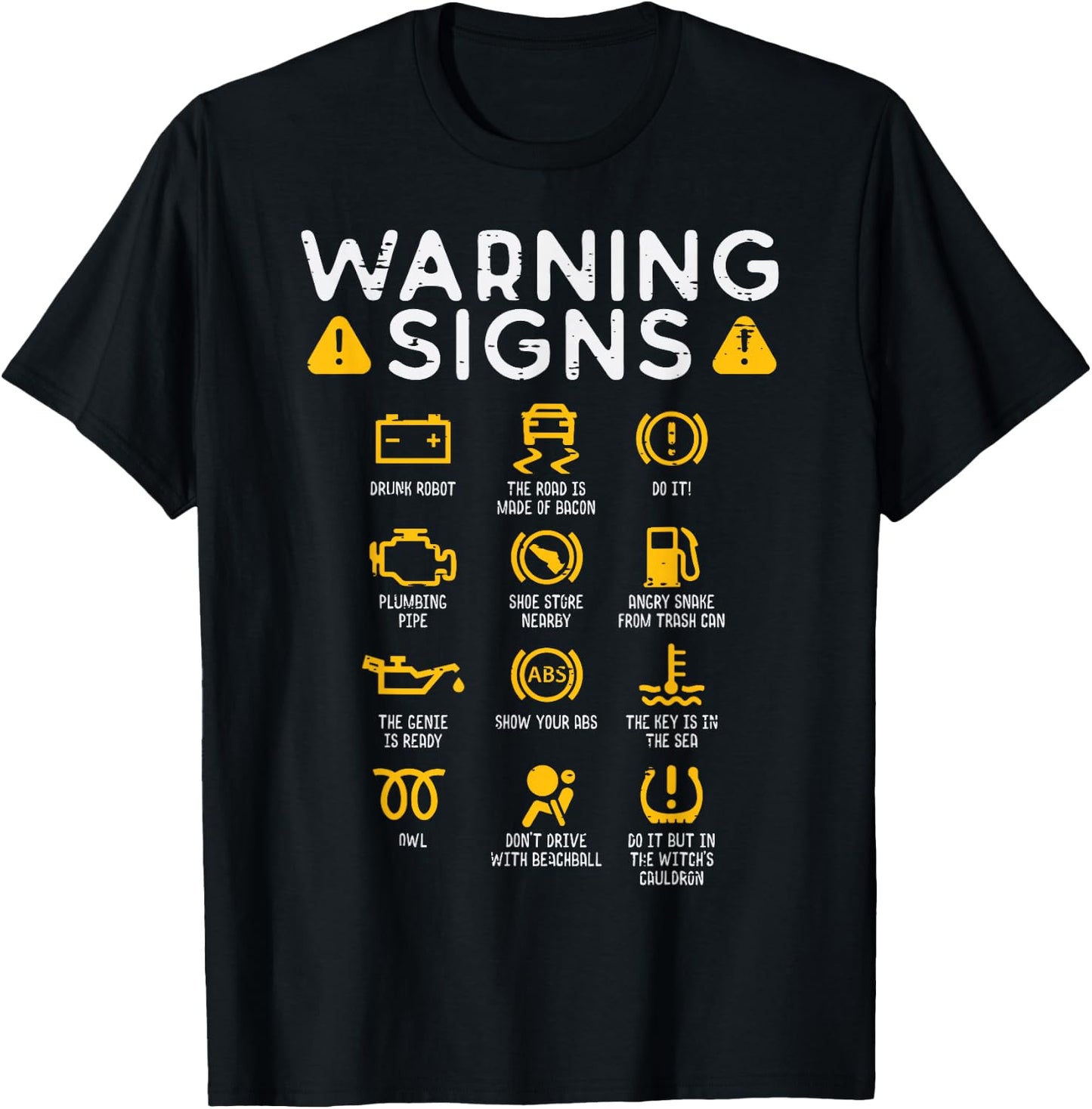 Car Warning Signs Funny Auto Technician Mechanic Garage Men T-Shirt - T-Shirt | Black