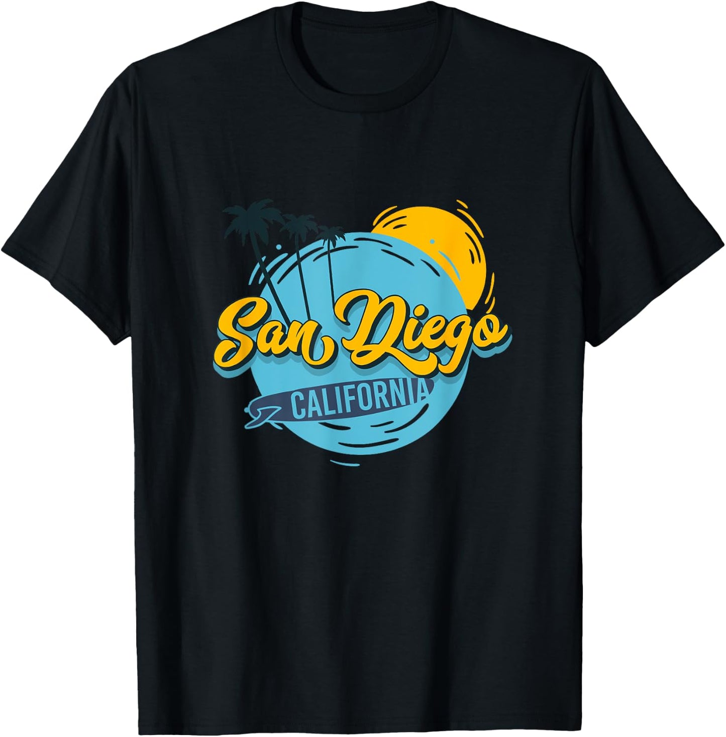 Retro San Diego Palm Tree, Surf And Sun California Souvenir T-Shirt - T-Shirt | Black