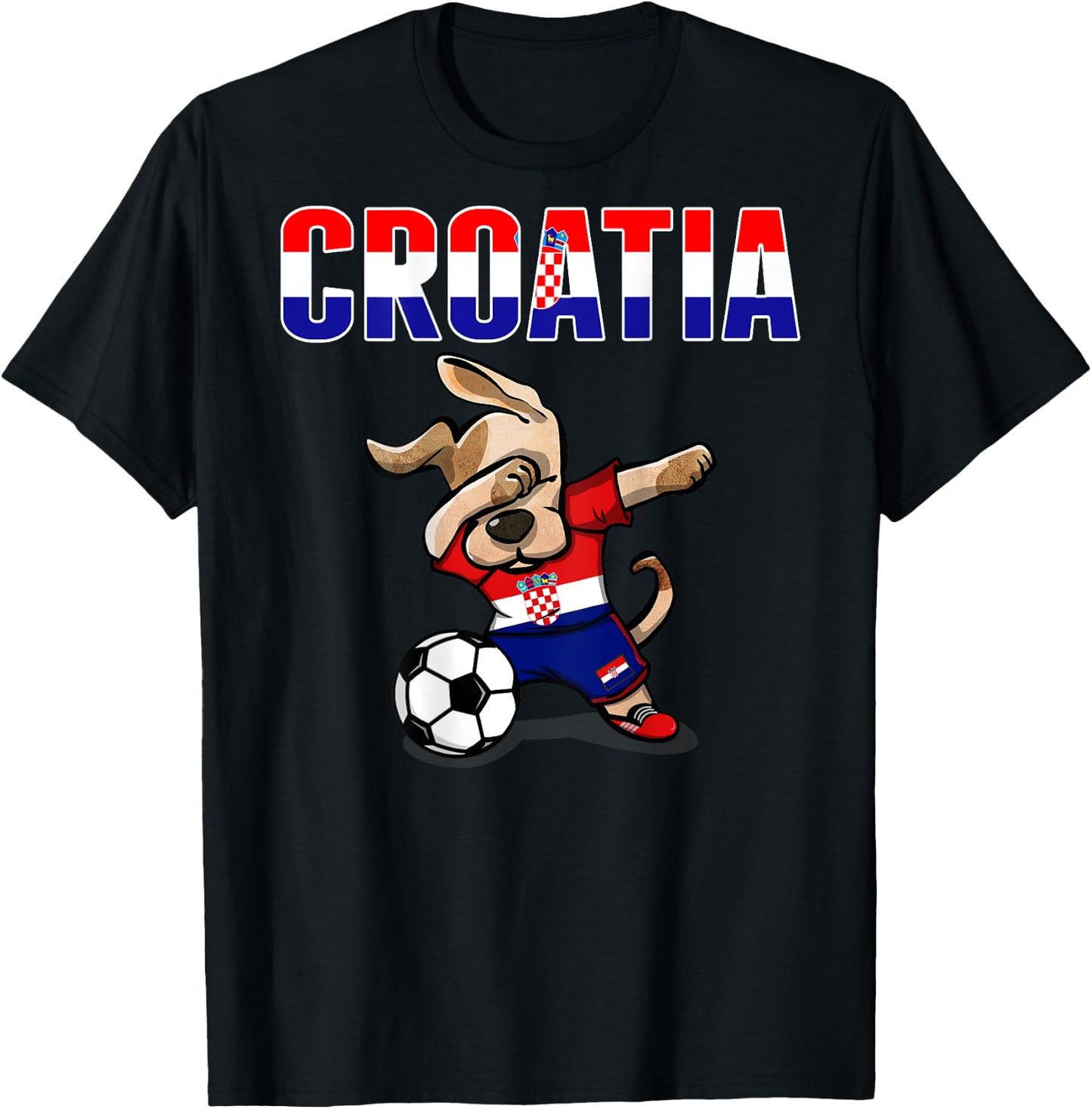 Dabbing Dog Croatia Soccer Fan Jersey Croatian Flag Football Women Kids T-Shirt - T-Shirt | Black