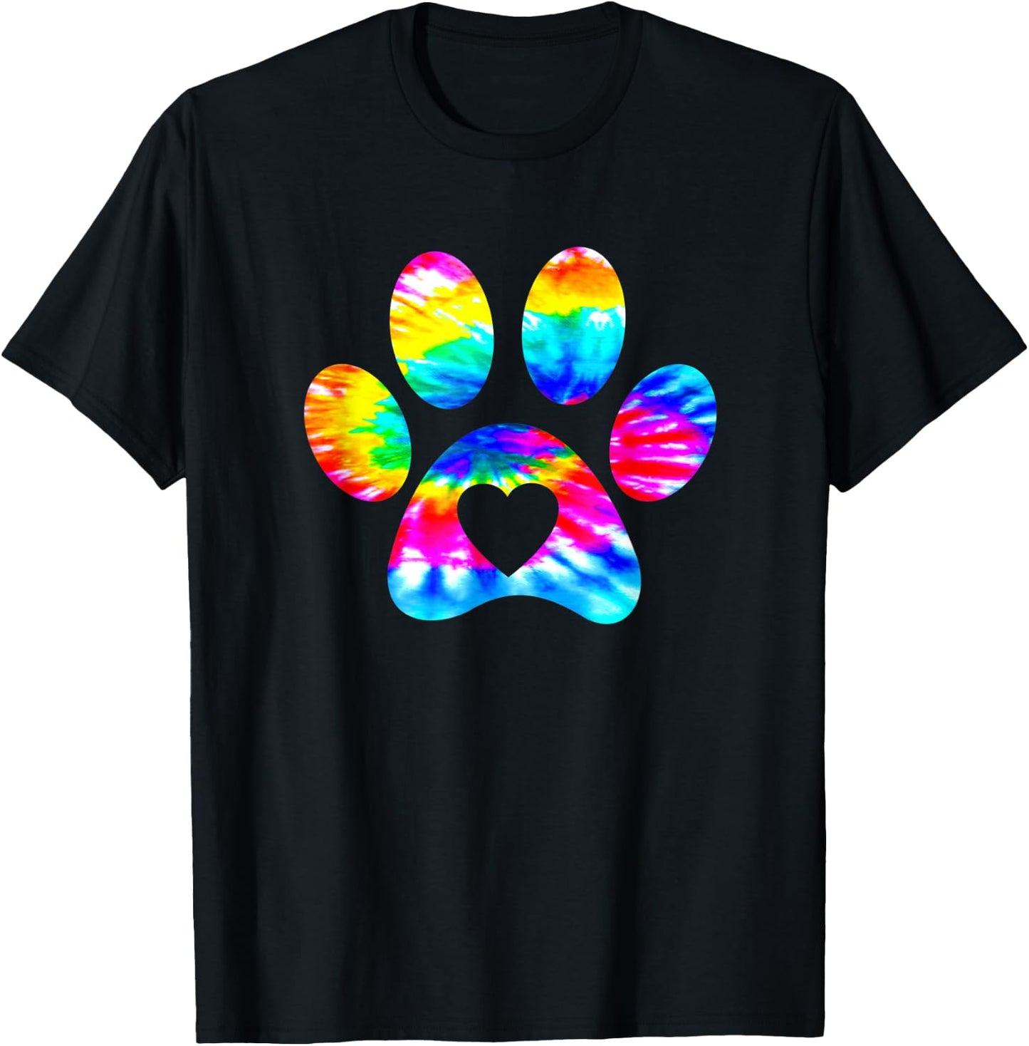 Dog Paw Heart Print Tie Dye for Dog Mom or Cat Mom T-Shirt - T-Shirt | Black