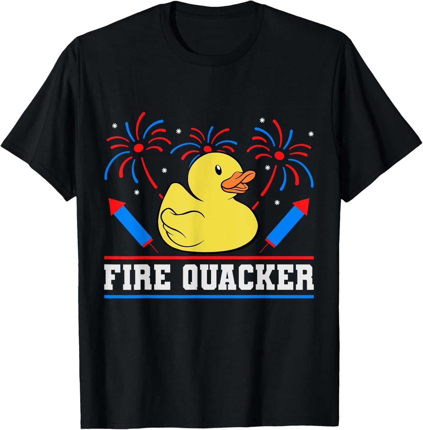 Fire Quacker Rubber Duck 4th Of July Firework T-Shirt - T-Shirt | Black