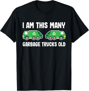 Im This Many Garbage Trucks Old 2 Years Trash Garbage Truck T-Shirt - T-Shirt | Black