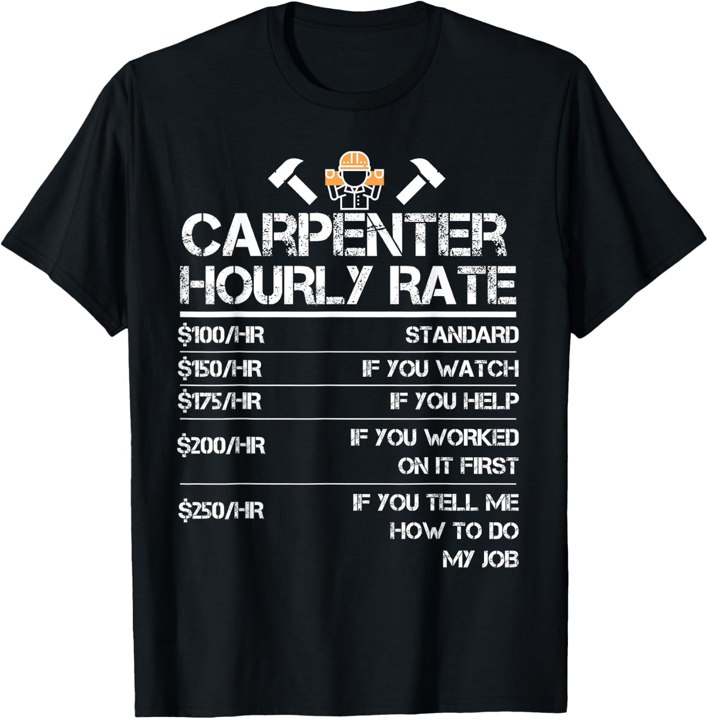 Funny Carpenter Hourly Rate Wood Working Labor Rates T-Shirt - T-Shirt | Black