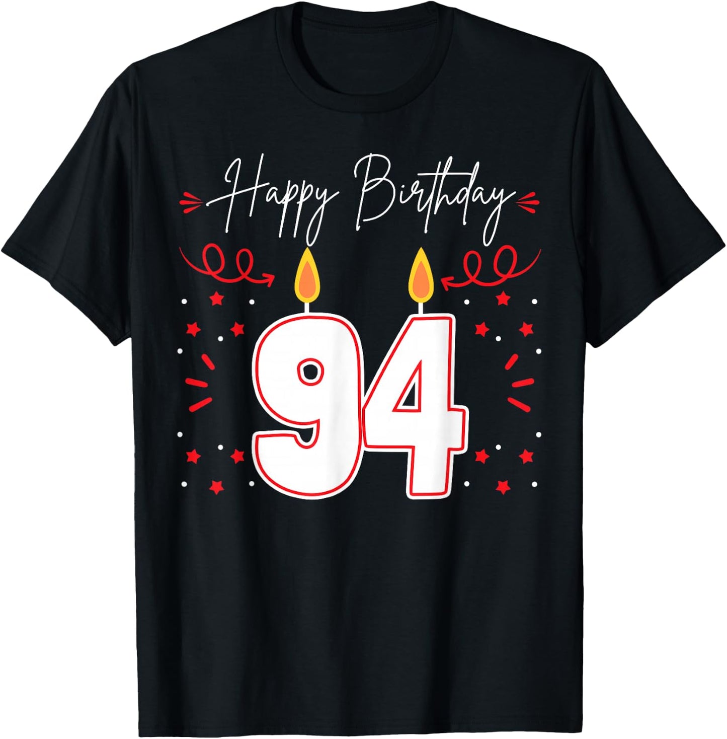 Candle 94 Birthday Party Decoration Wishes Candlelight Cake T-Shirt - T-Shirt | Black