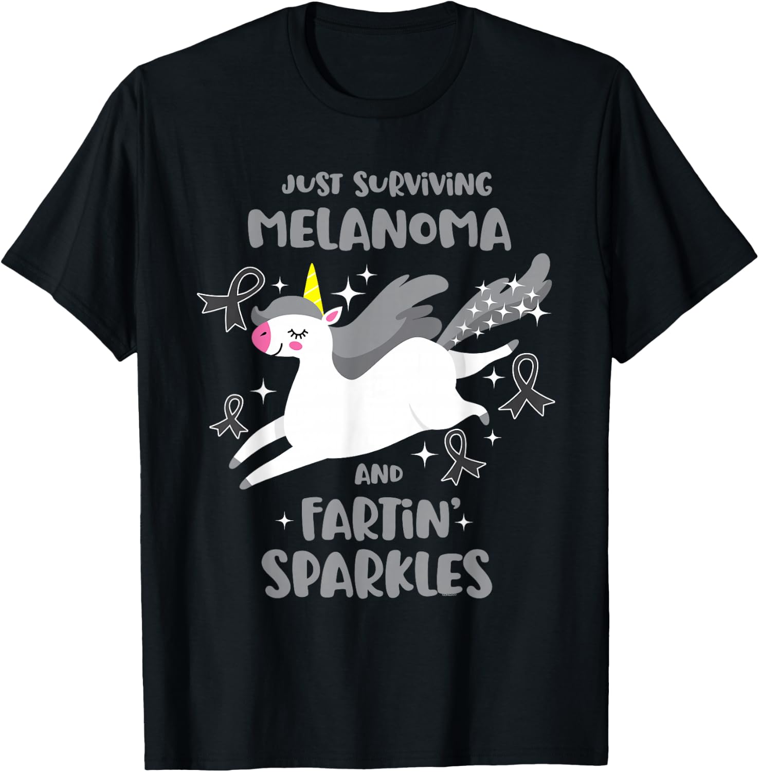 Melanoma Survivor Quote Farting Unicorn Cancer Awareness T-Shirt - T-Shirt | Black