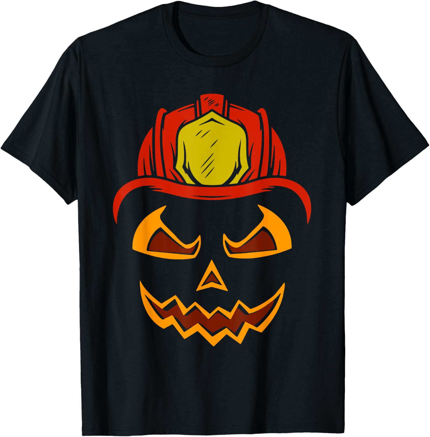 Firefighter Pumpkin Face Costume Halloween T-Shirt - T-Shirt | Black