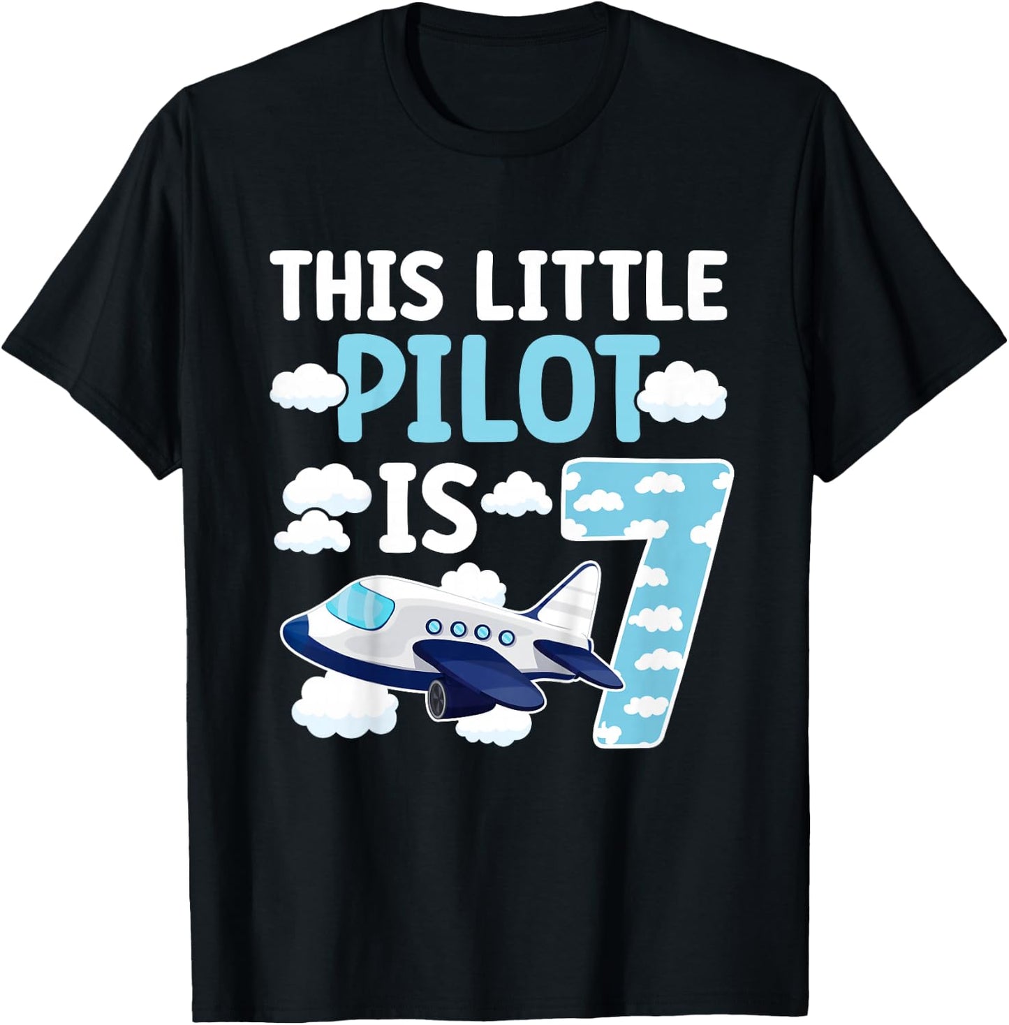 7th Airplane Birthday Party Seven Year Old Pilot Birthday T-Shirt - T-Shirt | Black