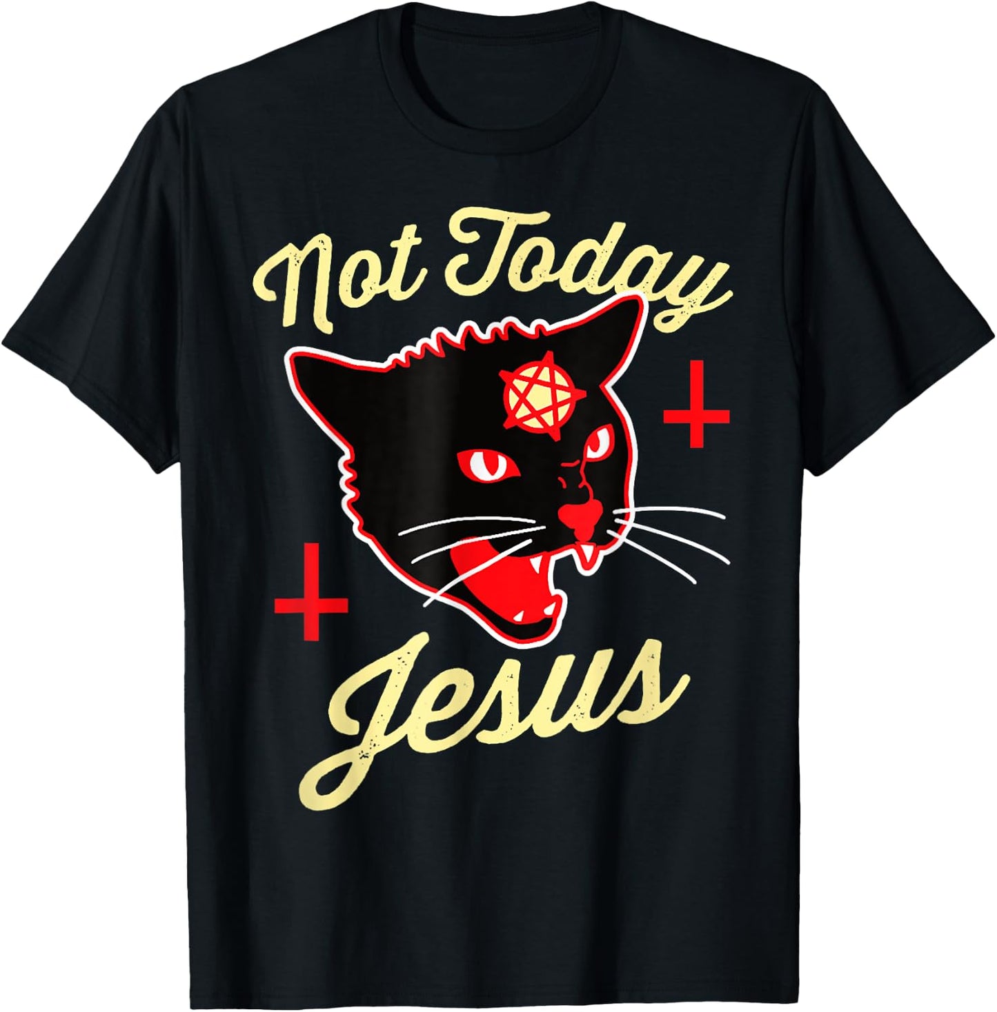 Not Today Jesus Hail Satan Satanic Cat Death Metal Halloween Men Women T-Shirt - T-Shirt | Black