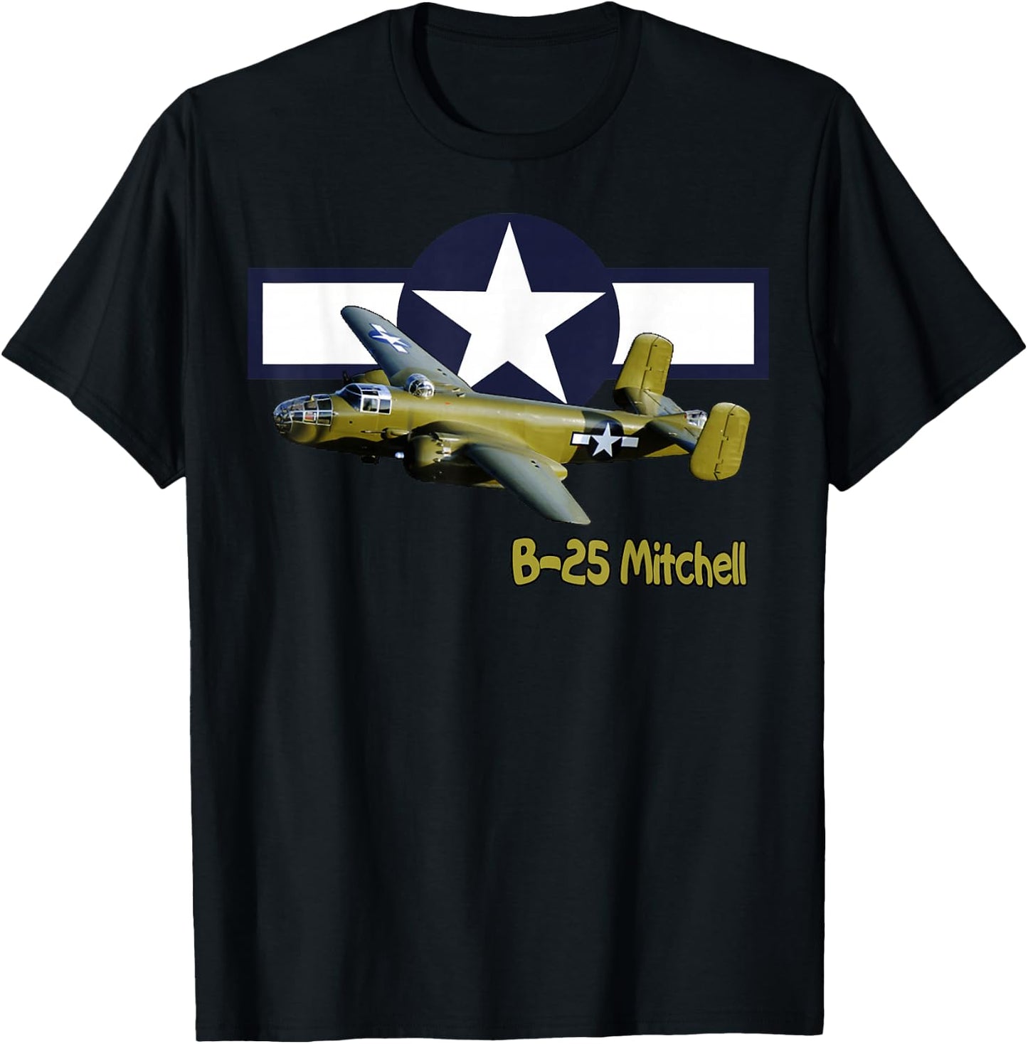 WW2 American B25J Mitchell Bomber Warplane Wings Wargamers T-Shirt - T-Shirt | Black