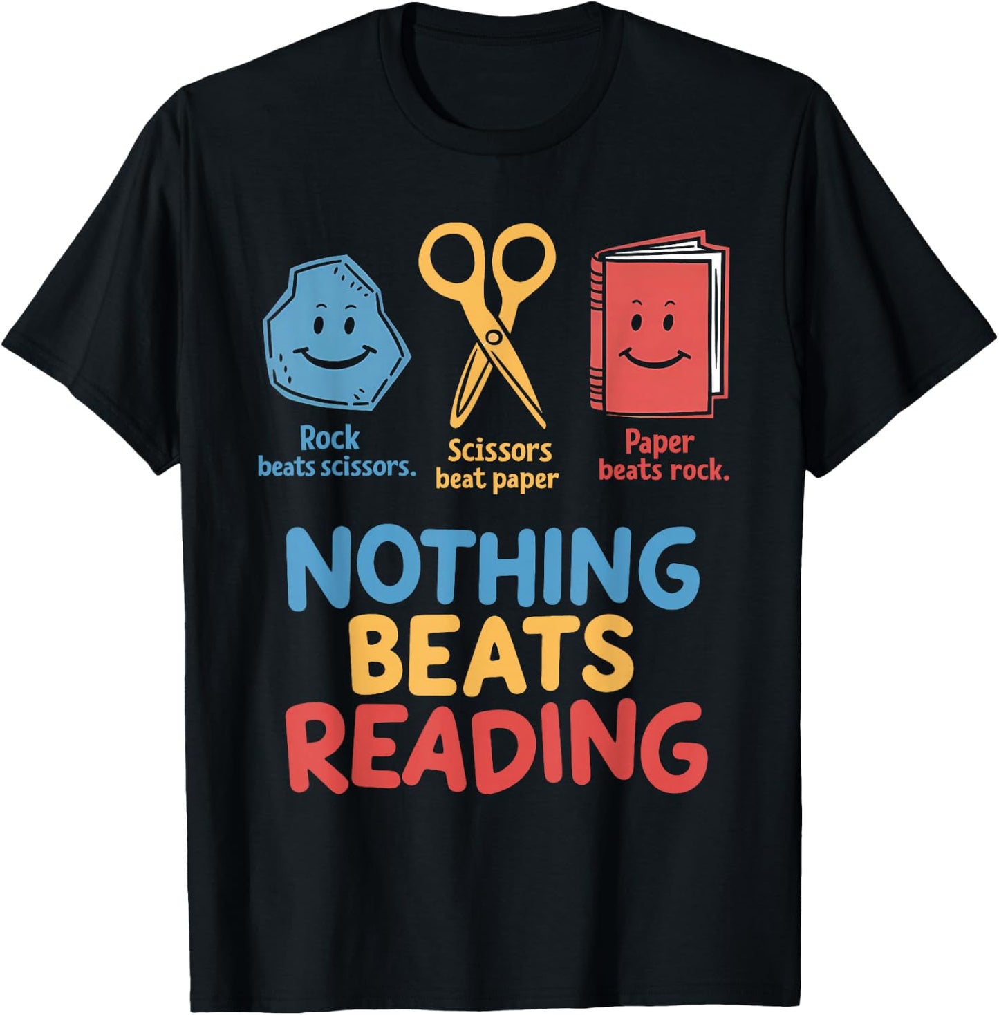 Nothing Beats Reading Funny Librarian Bookworms Rock Paper T-Shirt - T-Shirt | Black