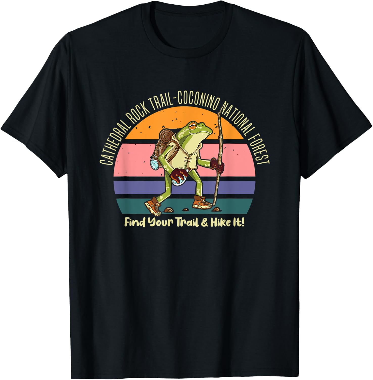 Cathedral Rock Hiking Frog Find Your Trail Hike It Camping T-Shirt - T-Shirt | Black