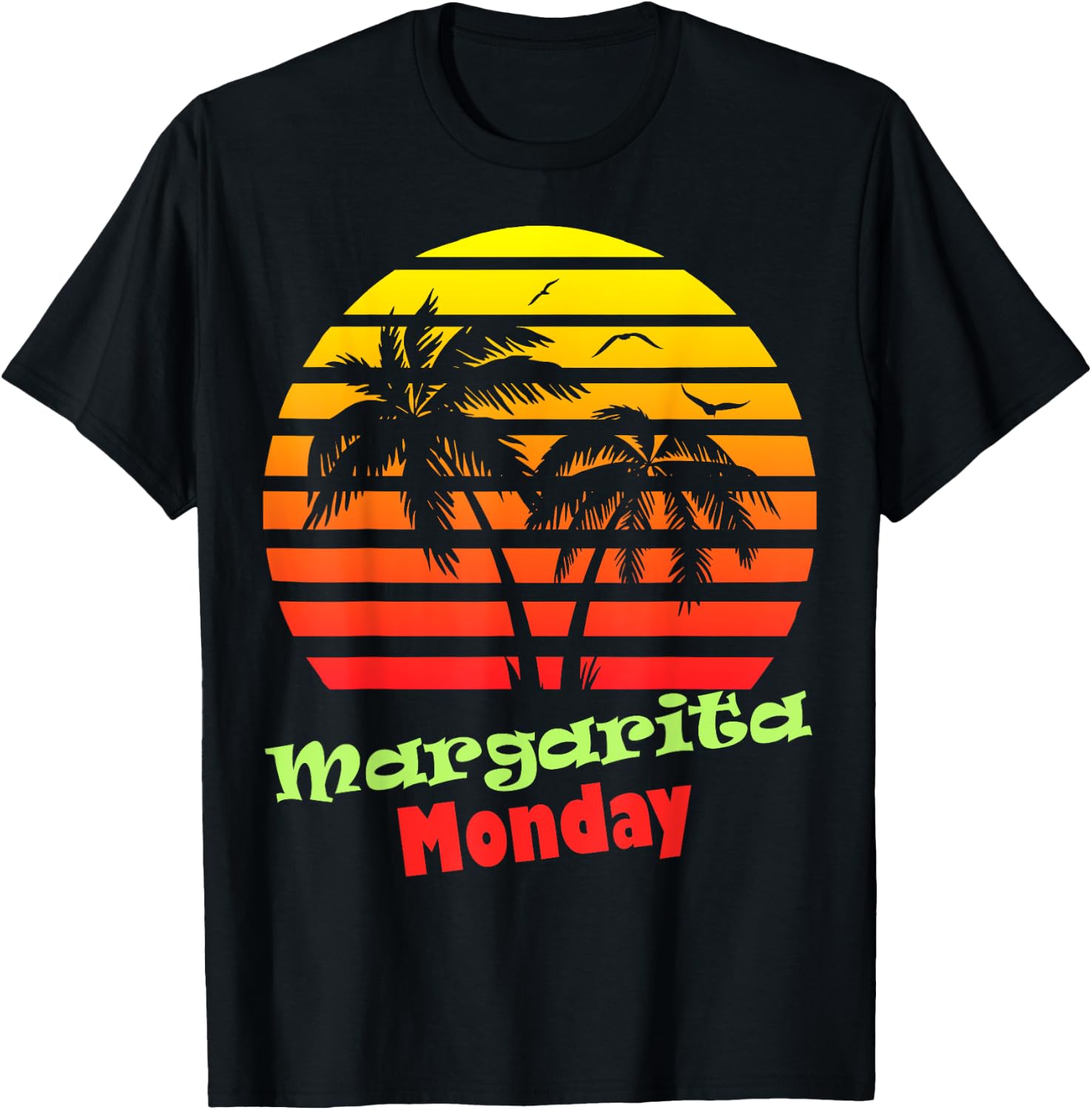 Margarita Monday 80s Summer Beach Palm Tree Sunset Men Women T-Shirt - T-Shirt | Black