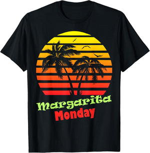 Margarita Monday 80s Summer Beach Palm Tree Sunset Men Women T-Shirt - T-Shirt | Black