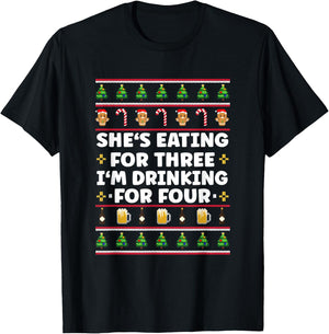 New Dad Mom - Twins Baby Christmas Pregnancy Announcement T-Shirt - T-Shirt | Black
