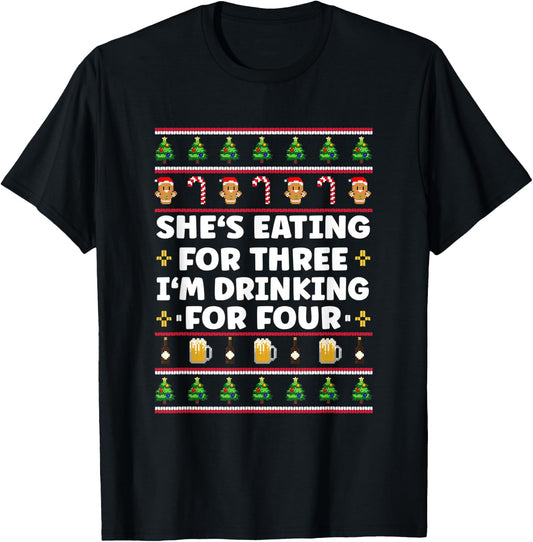 New Dad Mom - Twins Baby Christmas Pregnancy Announcement T-Shirt - T-Shirt | Black