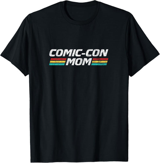 Comic-Con Mom 80's Retro Style Distressed T-Shirt - T-Shirt | Black
