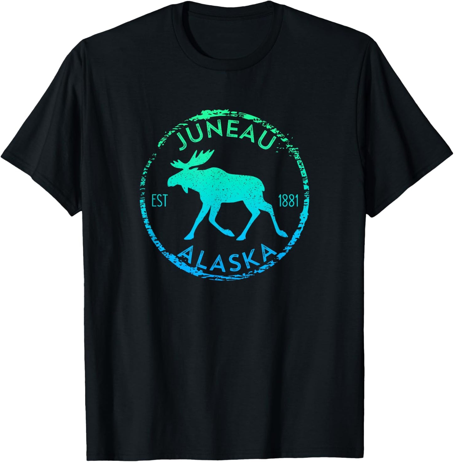 Juneau Alaska Moose Gradient Distressed Souvenir T-Shirt - T-Shirt | Black