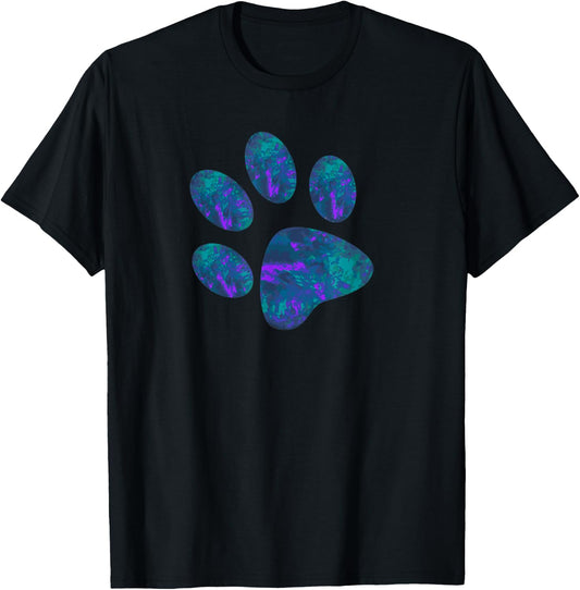 Cyan Blue Violet teal Dog Paw Print For Dogs Lover Men Women Kids T-Shirt - T-Shirt | Black