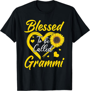 Blessed To Be Called Grammi Sunflower Heart Mother's Day T-Shirt - T-Shirt | Black