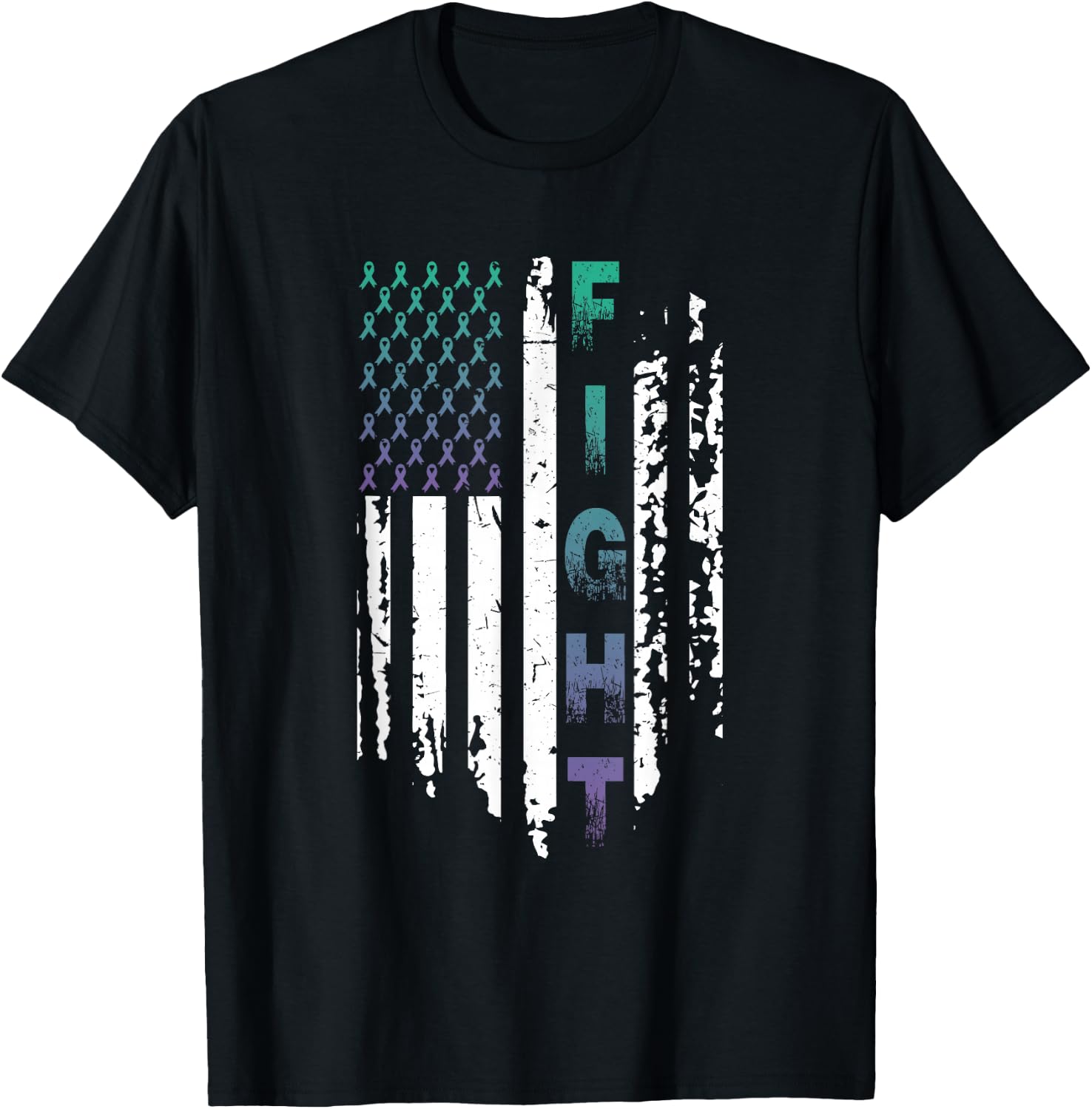 Fight Cancer USA Flag T Shirt Anal Cancer Awareness Shirt Women Men T-Shirt - T-Shirt | Black