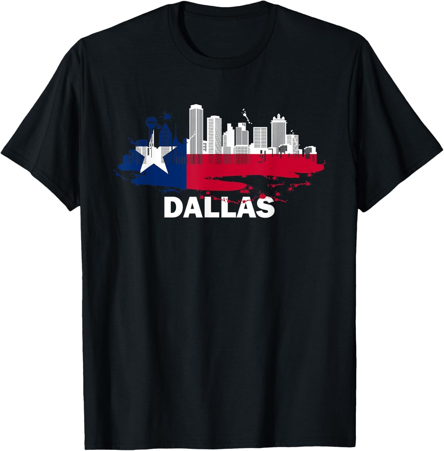 Texas State Flag - Dallas Cityscape - Dallas Skyline T-Shirt - T-Shirt | Black