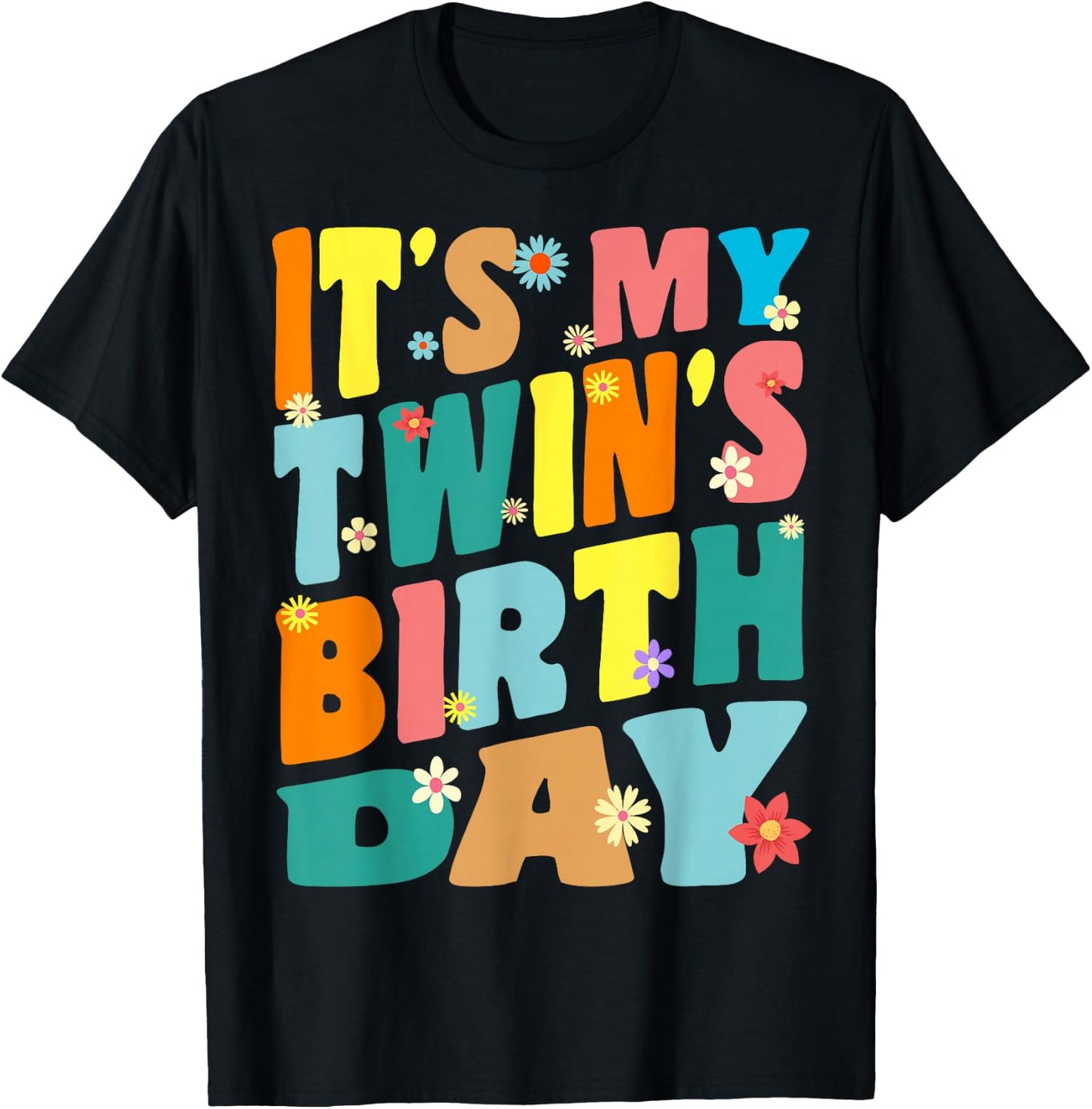 It's My twin's Birthday Retro Vintage Women Men Kids T-Shirt - T-Shirt | Black