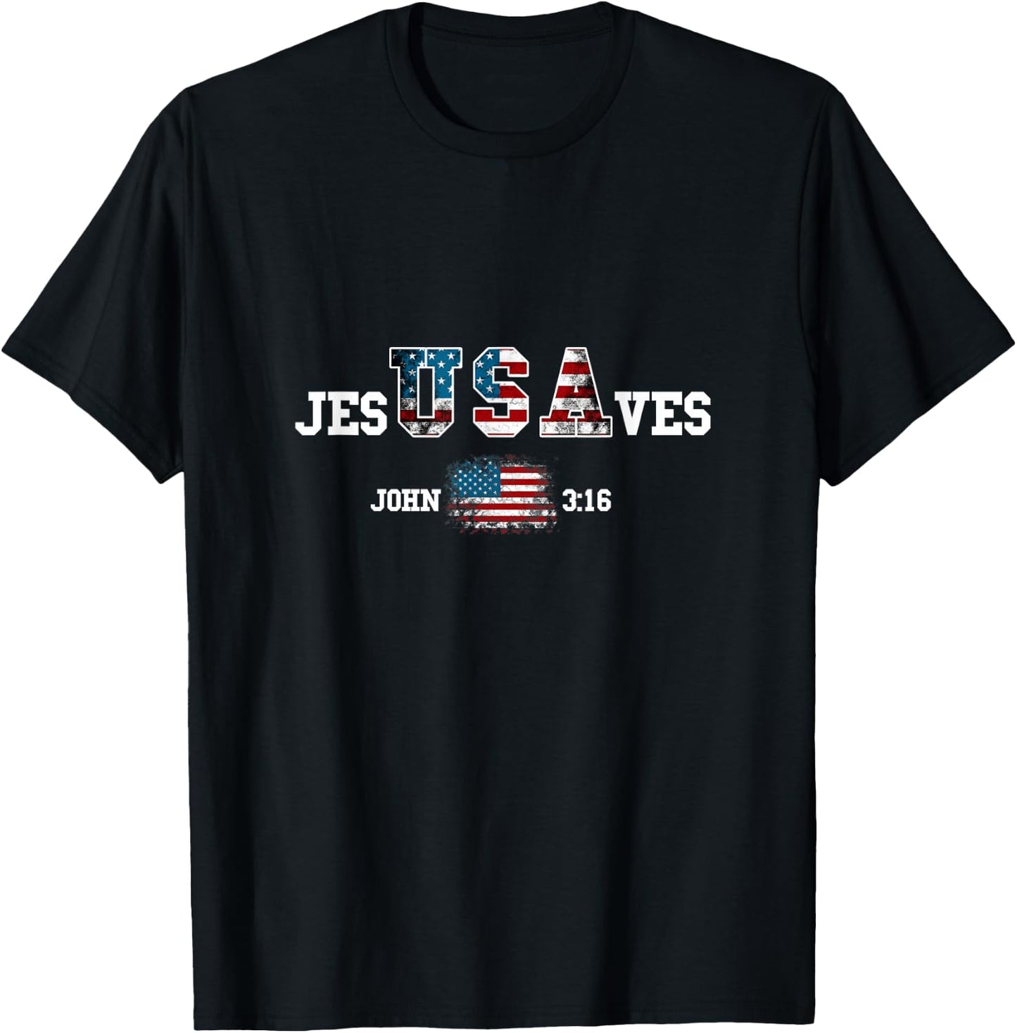 Jesus Saves USA American Flag Patriotic Christian T-Shirt - T-Shirt | Black