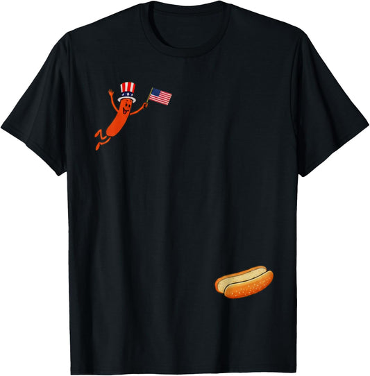 Hotdog Freedom Dive Funny Uncle Sam Hot Dog Jumping Into Bun T-Shirt - T-Shirt | Black