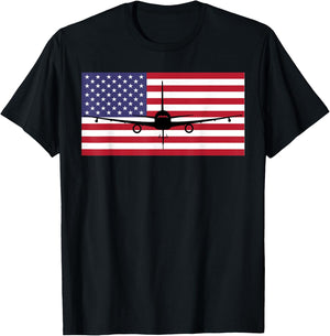 KC46 Pegasus Air Force Pilot- American Flag Funny Aviation T-Shirt - T-Shirt | Black