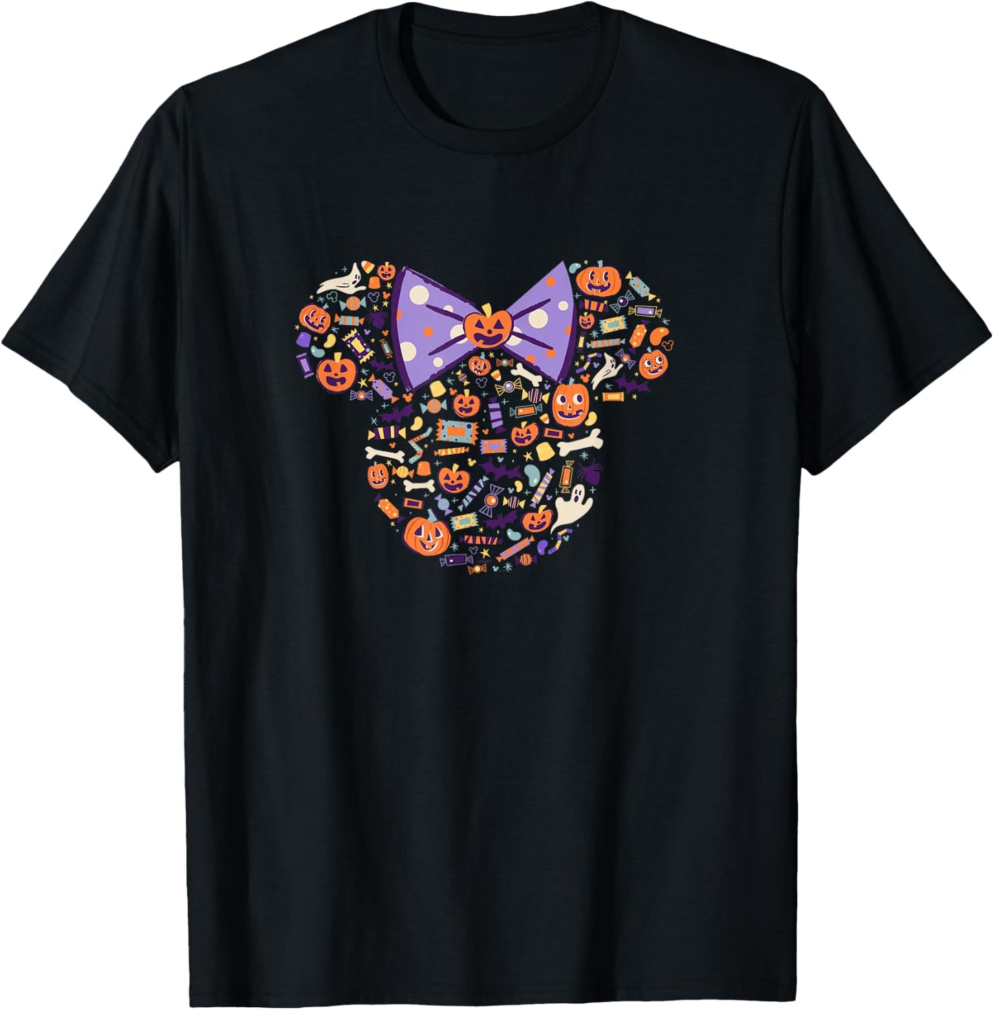 Disney Minnie Mouse Icon Candy and Pumpkins Halloween T-Shirt - T-Shirt | Black