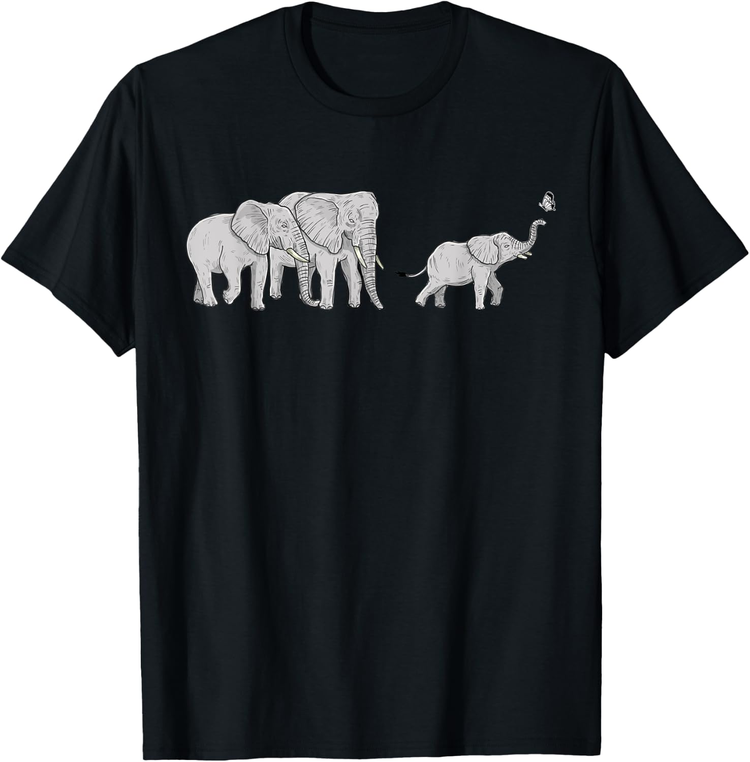 Cute Elephant Baby Butterfly T-Shirt - T-Shirt | Black