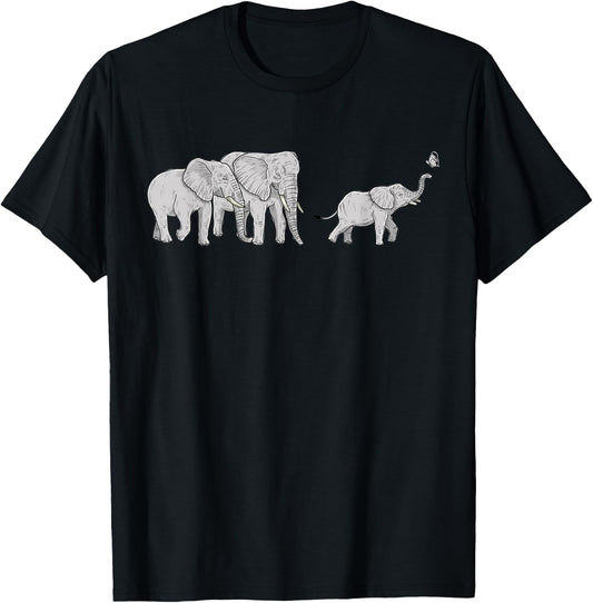 Cute Elephant Baby Butterfly T-Shirt - T-Shirt | Black